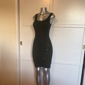 Guess dark forest green  Ribbed Sleeveless Bodycon Dress with Side Button gold